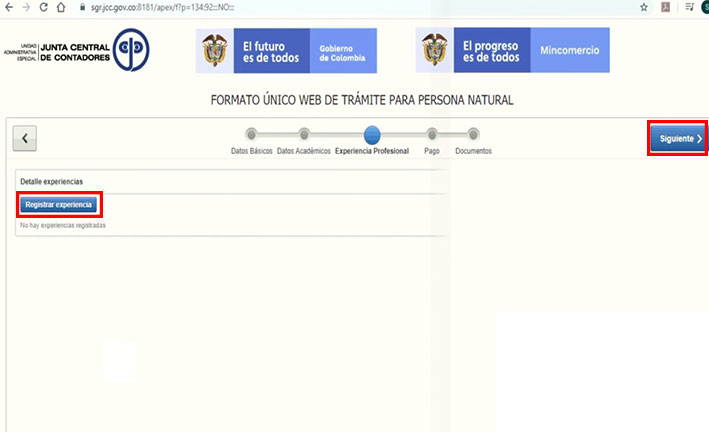 Tarjeta Profesional Contador Publico Primera Vez Registrar experiencia